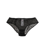 Dolce & Gabbana Black Sheer Mesh Lace Polka Dot Logo Underwear with elastic waistband, chic DG logo pattern, made in Italy.