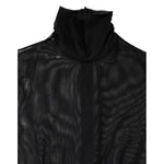 Dolce & Gabbana Black Sheer Mesh Long Sleeve Jumpsuit Bodysuit Dress high neck detail close-up image.