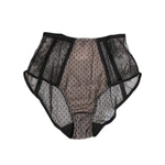 Dolce & Gabbana Black Sheer Polka Dot Lace High Waist Underwear, elegant lace design with black polka dot mesh, crafted in Italy.