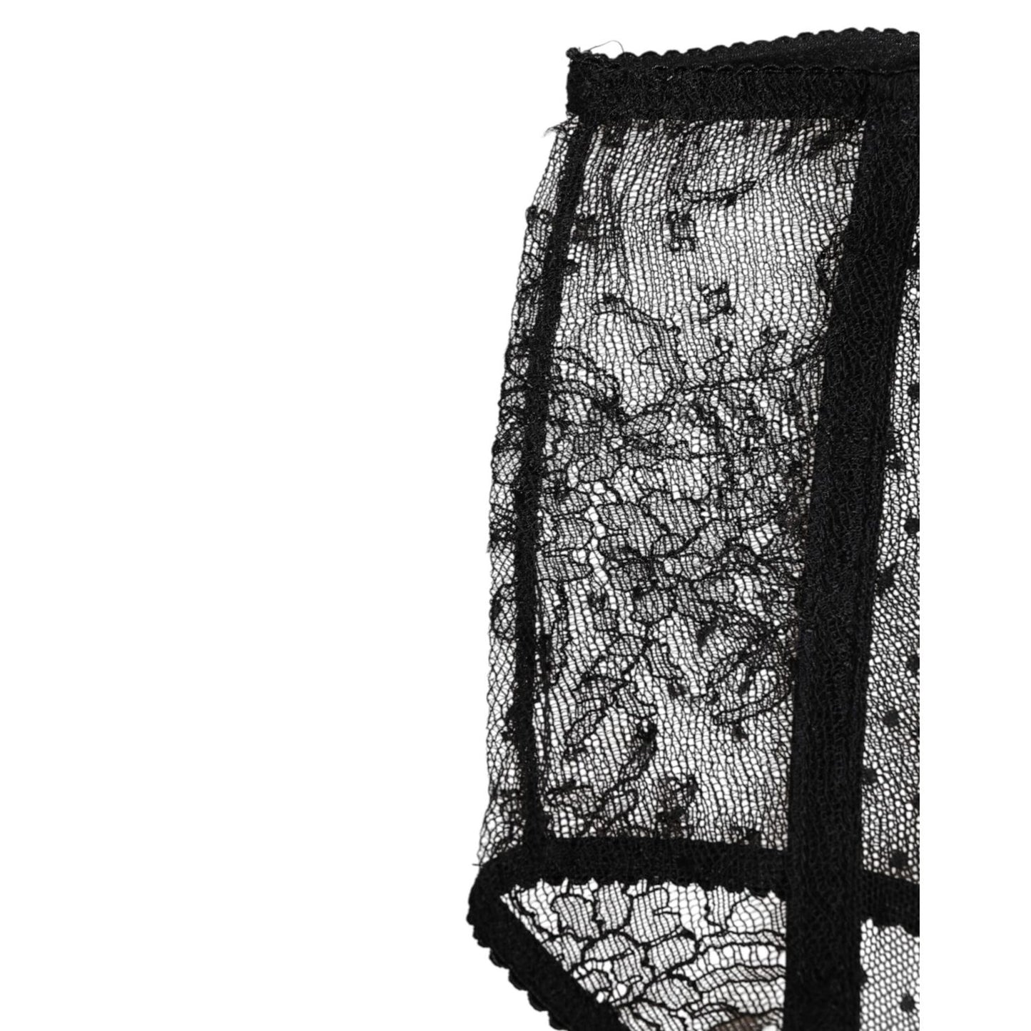 Dolce & Gabbana Black Sheer Polka Dot Lace High Waist Underwear close-up detail of lace pattern