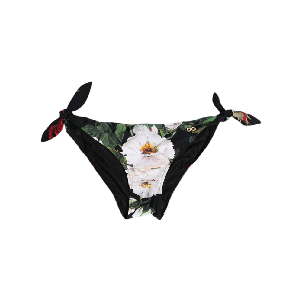 Dolce & Gabbana Black Side Tie Floral Bikini Bottom Swimwear with vibrant floral print and adjustable side ties for a personalized fit.