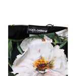 Dolce & Gabbana Black Side Tie Floral Bikini Bottom Swimwear with white floral print, featuring signature logo tag, made in Italy.