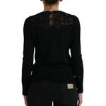 Dolce & Gabbana Black Silk Lace Trim Long Sleeves Blouse Top rear view
