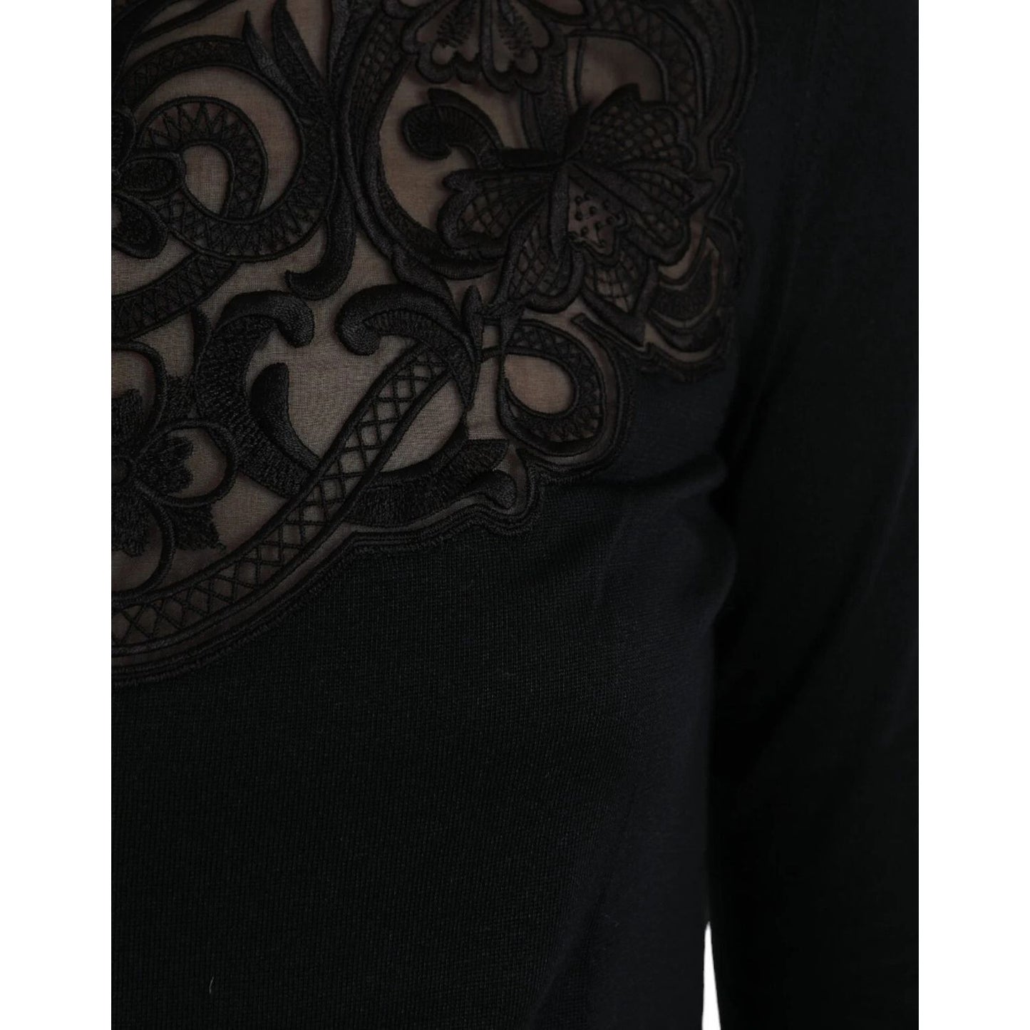Dolce & Gabbana Black Silk Lace Trim design detail on Long Sleeves Blouse Top