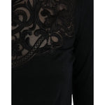Dolce & Gabbana Black Silk Lace Trim design detail on Long Sleeves Blouse Top