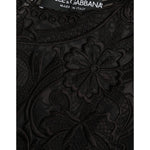 Dolce & Gabbana Black Silk Lace Trim Long Sleeves Blouse Top with intricate floral details, 80% silk, made in Italy.
