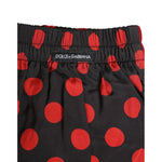 Dolce & Gabbana Black Silk Polka Dot Boxer Shorts Men Underwear with elastic waistband and logo detail.