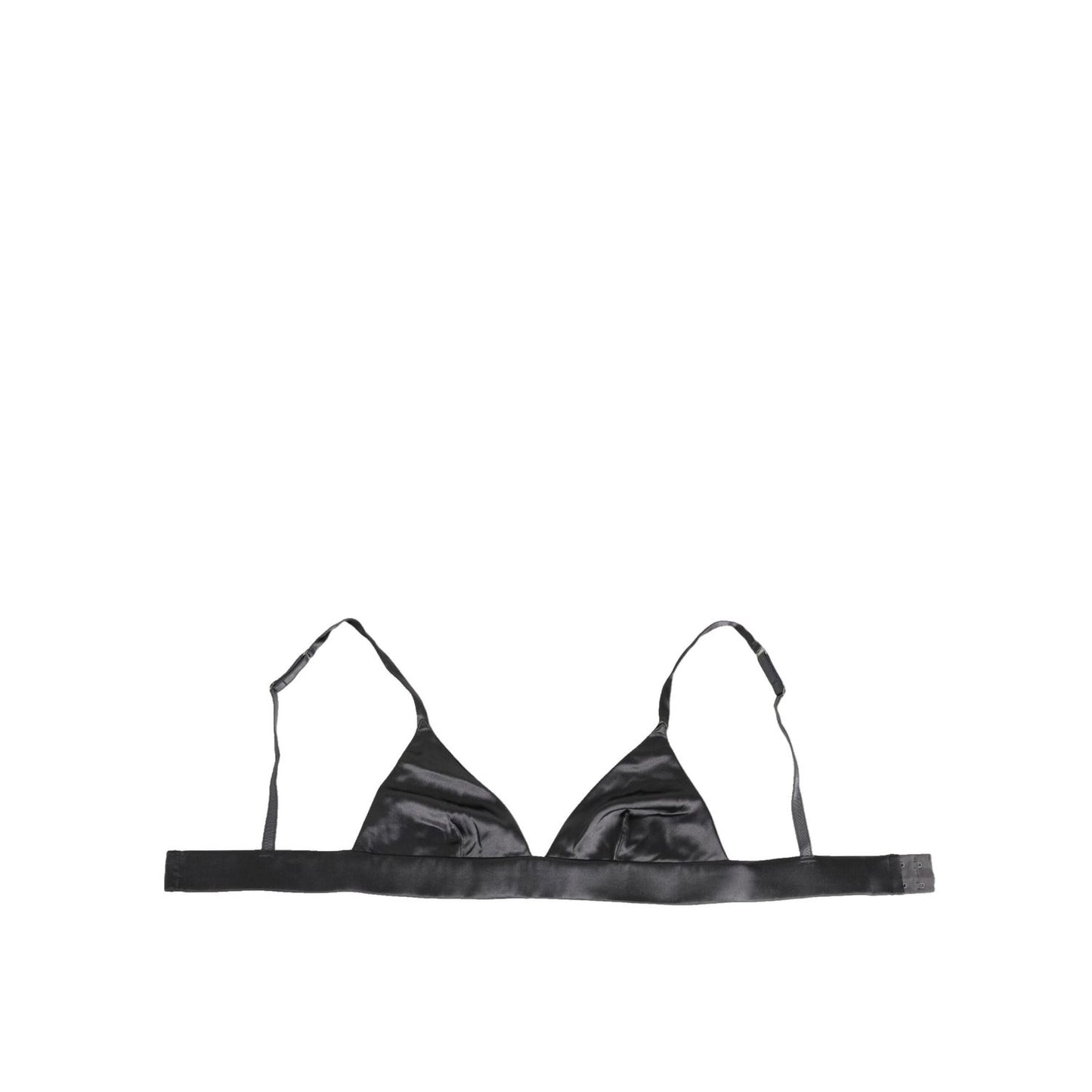 Dolce & Gabbana Black Silk Satin Triangle Soft Cup Underwear, elegant triangle bra with luxurious silk satin material, logo details.