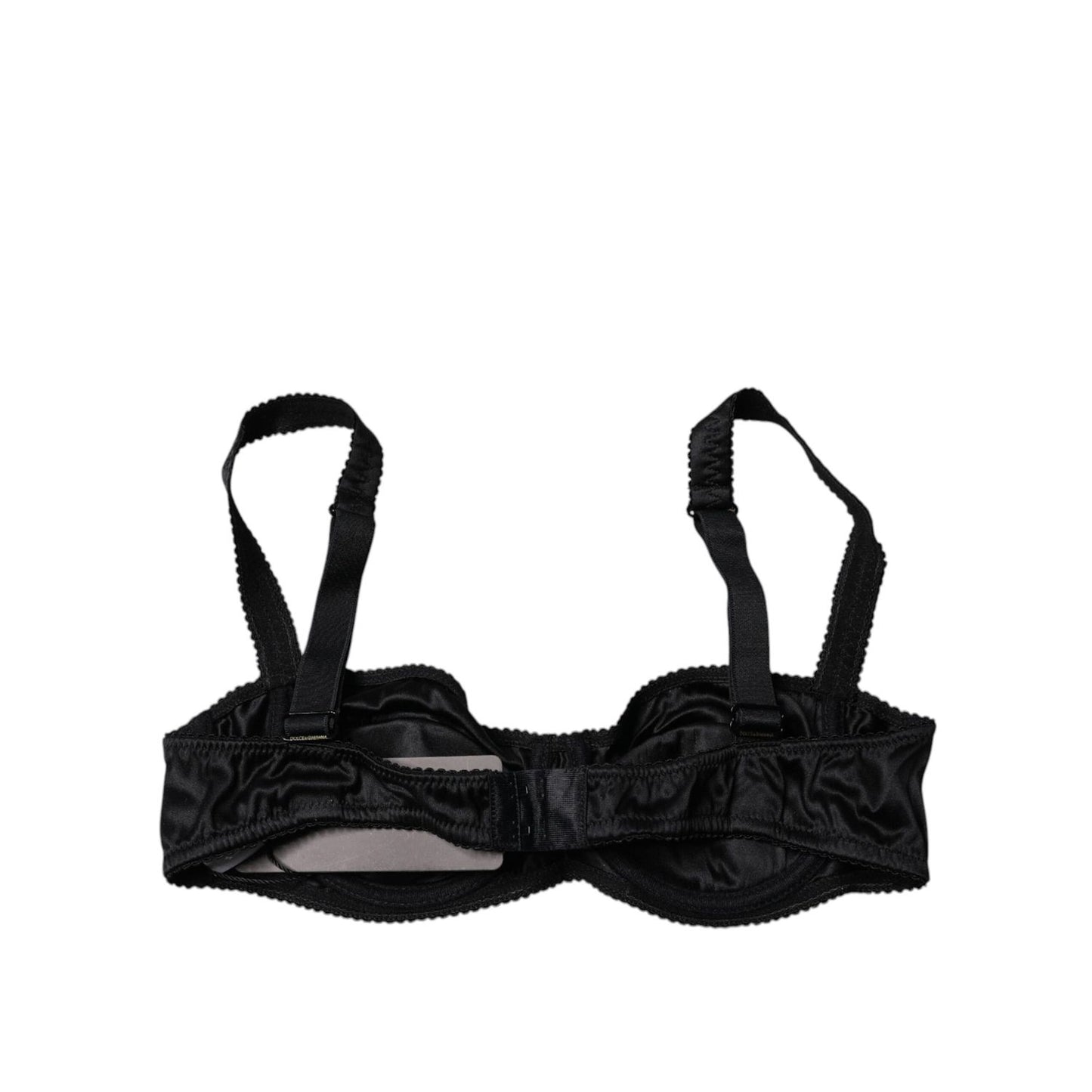 Dolce & Gabbana Black Silk Stretch Balconette Brassiere Underwear with hook closure and logo details, made in Italy for comfort and fit.