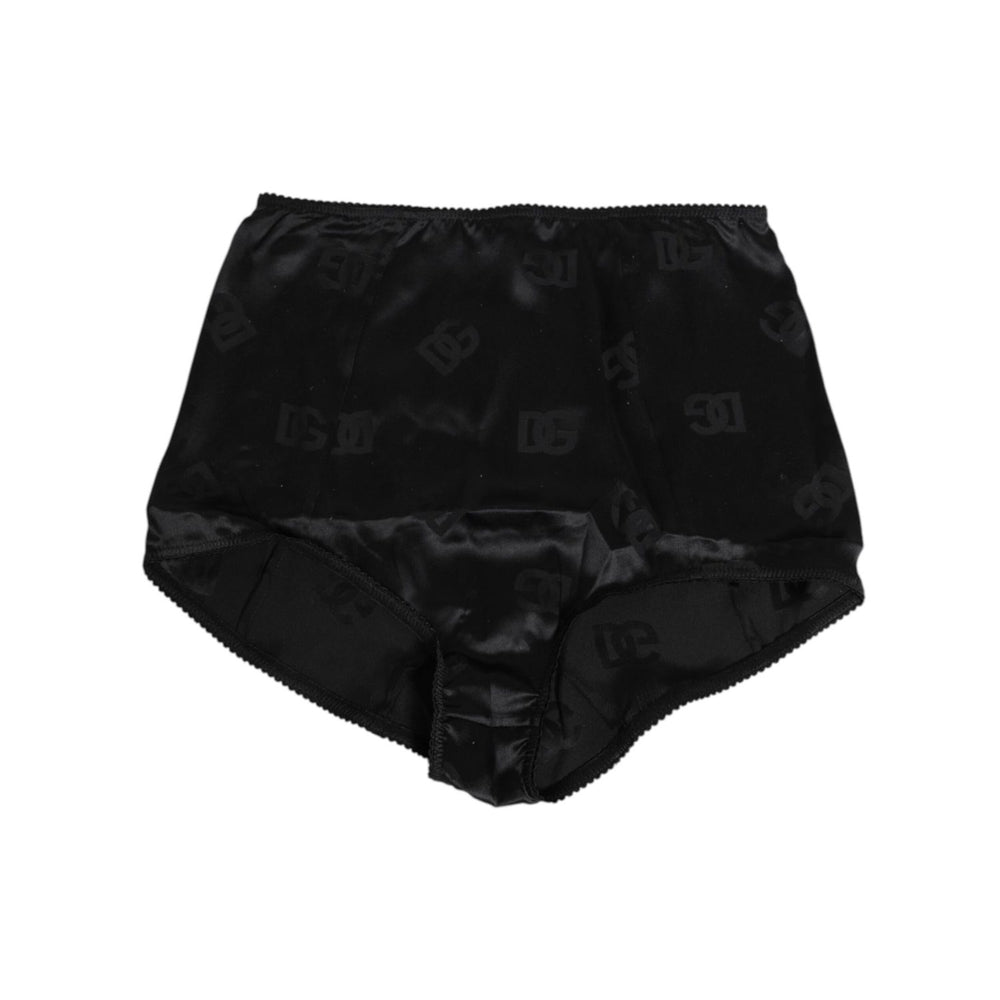 Dolce & Gabbana Black Silk Stretch High Waist Girdle Underwear with logo details, crafted from luxurious stretch silk, made in Italy.