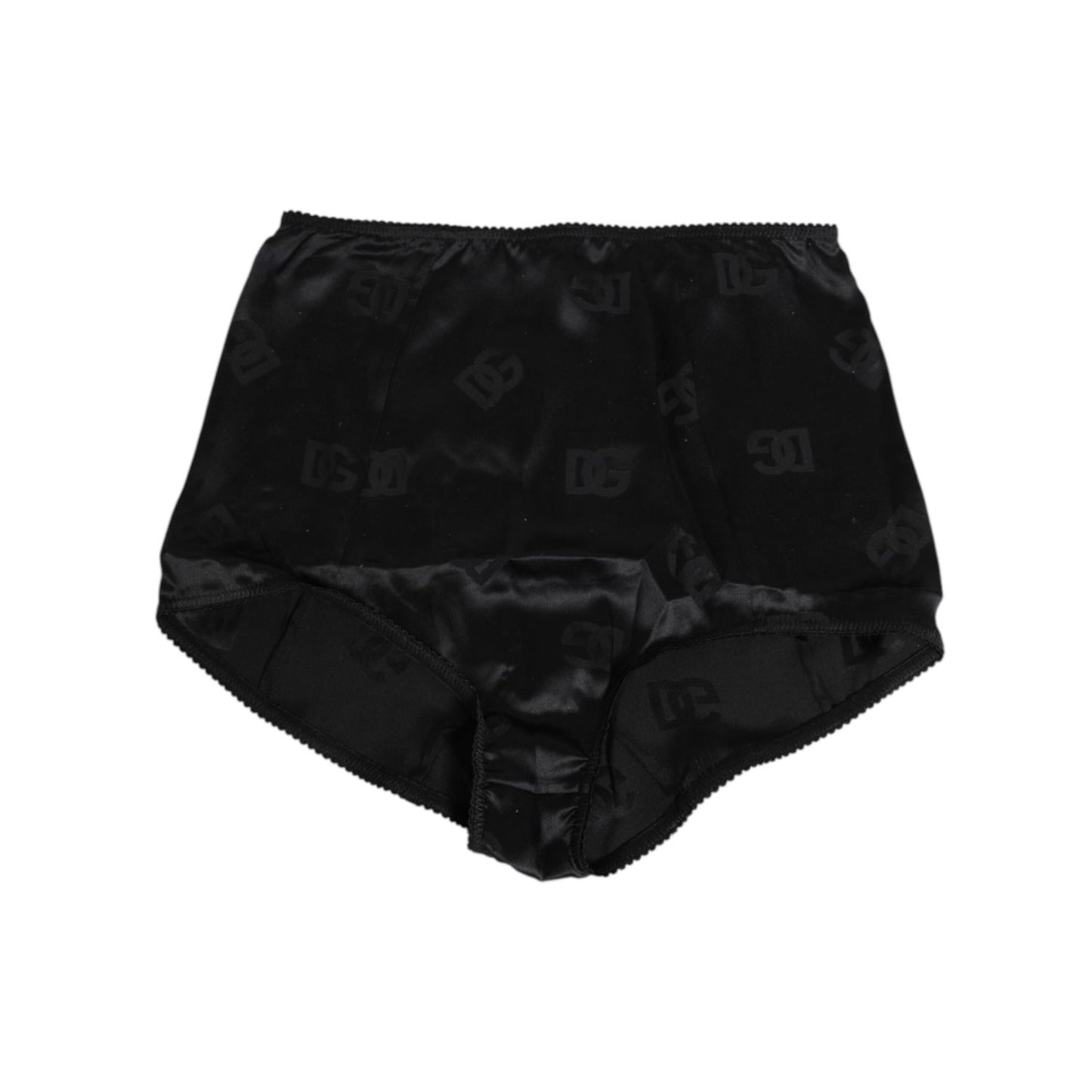Dolce & Gabbana Black Silk Stretch High Waist Girdle Underwear with logo details, crafted from luxurious stretch silk, made in Italy.