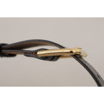 Dolce & Gabbana Black Solid Leather Classic Gold Waist Buckle Belt with engraved logo on gold metal buckle.