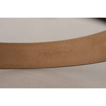 Dolce & Gabbana Black Solid Leather Classic Gold Waist Buckle Belt showcasing stitched details and partial logo engraving.