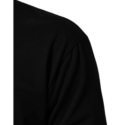 Dolce & Gabbana Black Statement Cotton Men Crew Neck T-shirt closeup of fabric and stitching.