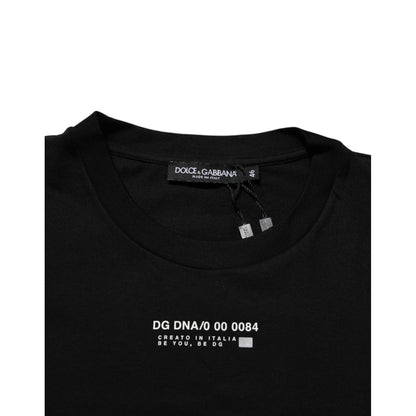 Dolce & Gabbana Black Statement Cotton Men Crew Neck T-shirt with bold logo print, premium black cotton, and classic crew neck design.