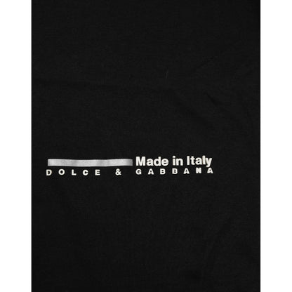 Dolce & Gabbana Black Statement Cotton Men Crew Neck T-shirt with bold print, made in Italy, showcasing logo design.