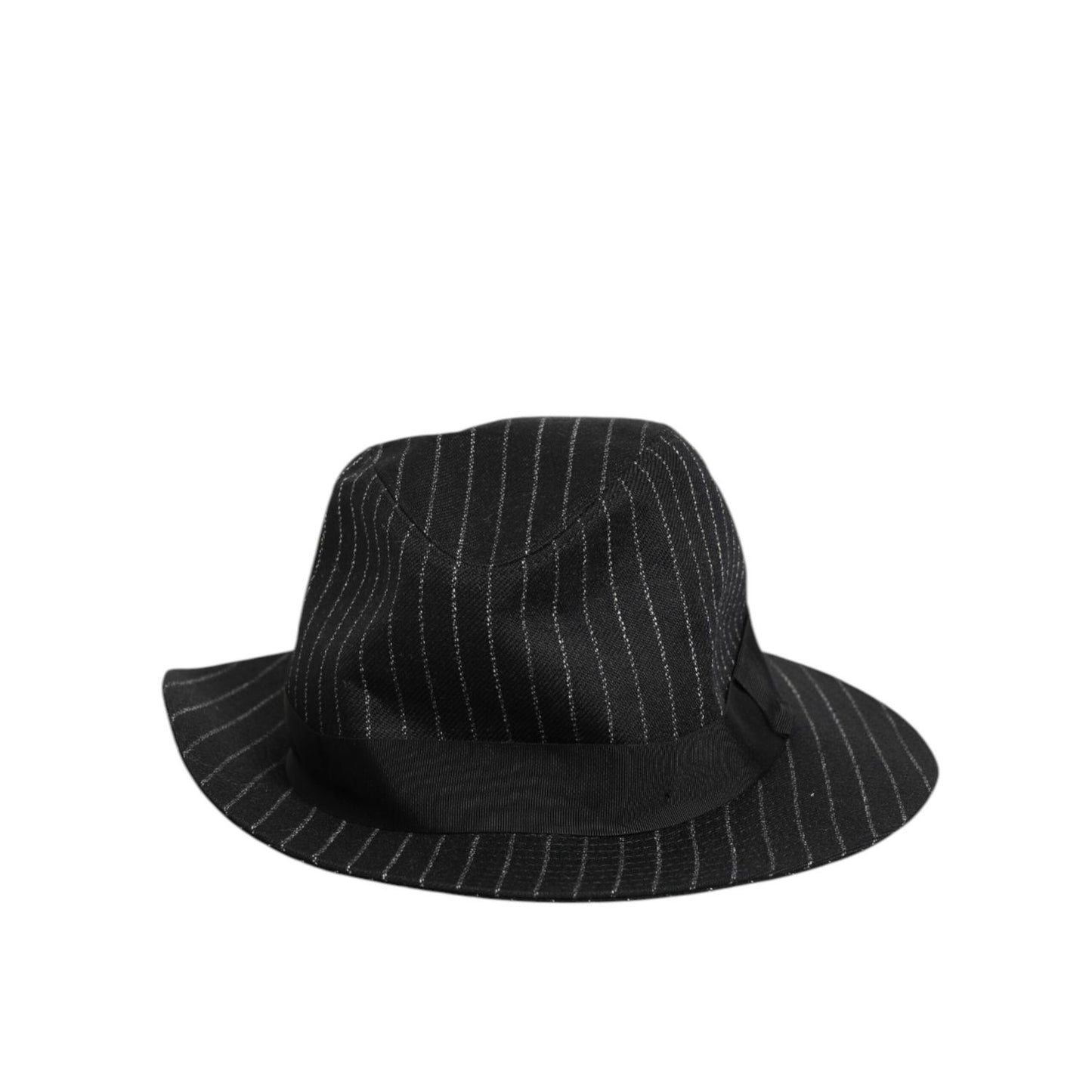 Dolce & Gabbana Black Striped Virgin Wool Men Fedora Capello Hat with classic brim and structured crown
