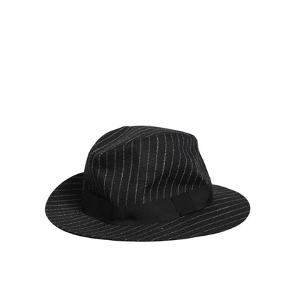 Dolce & Gabbana Black Striped Virgin Wool Men Fedora Capello Hat with classic brim and structured crown.