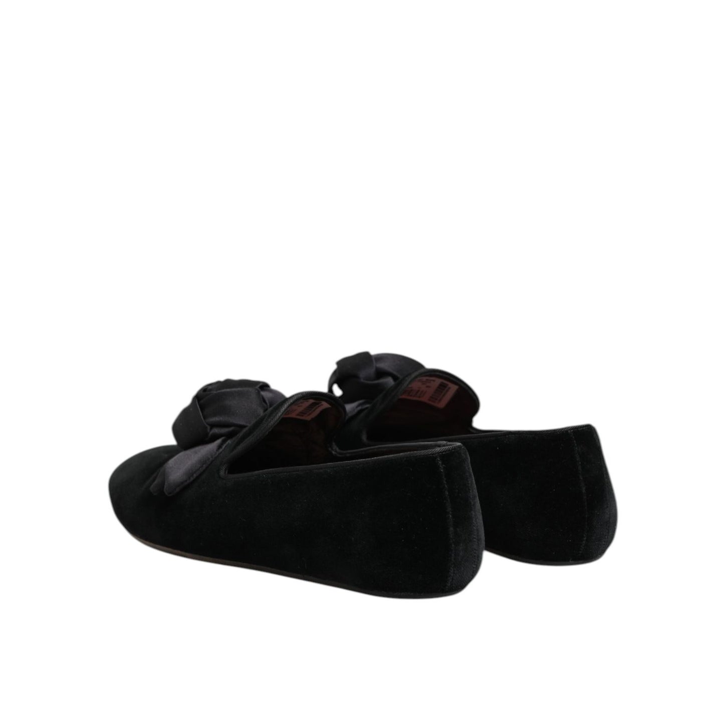 Dolce & Gabbana Black Suede Cotton Rose Slip On Loafers Shoes in black rear view showing sleek and sophisticated design.