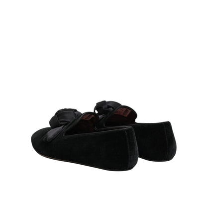 Dolce & Gabbana Black Suede Cotton Rose Slip On Loafers Shoes in black rear view showing sleek and sophisticated design.