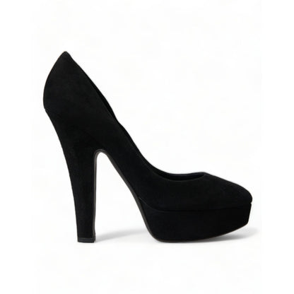 Dolce & Gabbana Black Suede Leather Platform Heel Pumps Shoes