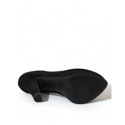 Dolce & Gabbana Black Suede Leather Platform Heel Pumps Shoes