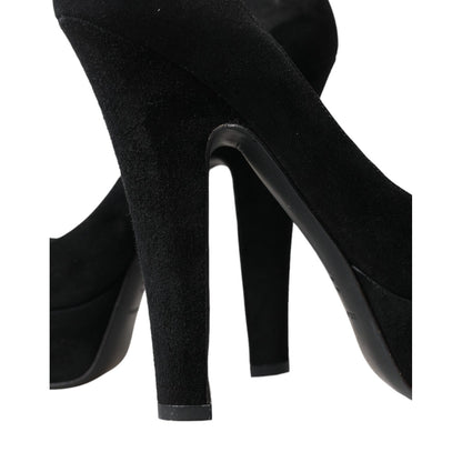 Dolce & Gabbana Black Suede Leather Platform Heel Pumps Shoes