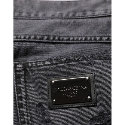 Dolce & Gabbana Black Tattered Skinny Cotton Men Denim Jeans