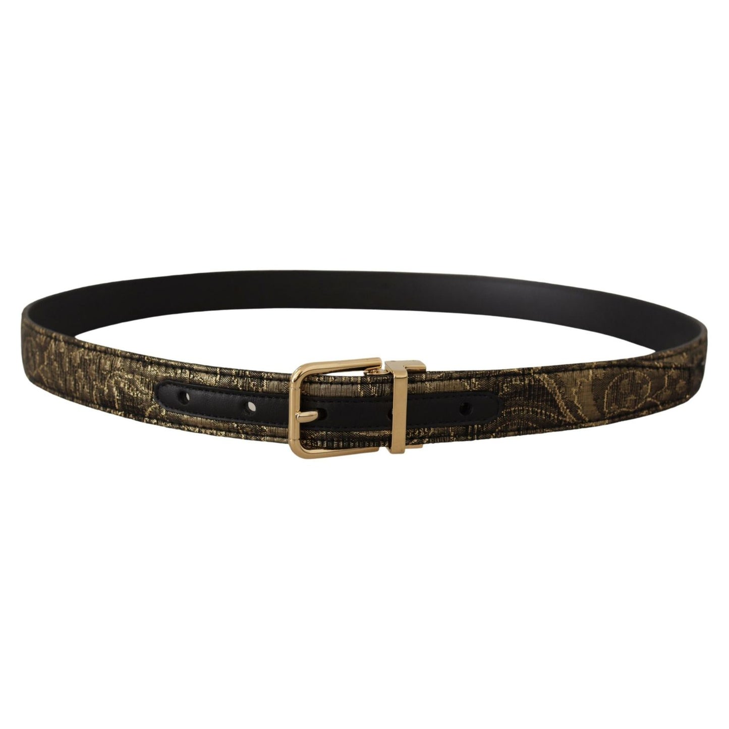 Dolce & Gabbana Black Two-toned Leather Gold Engraved Buckle Belt