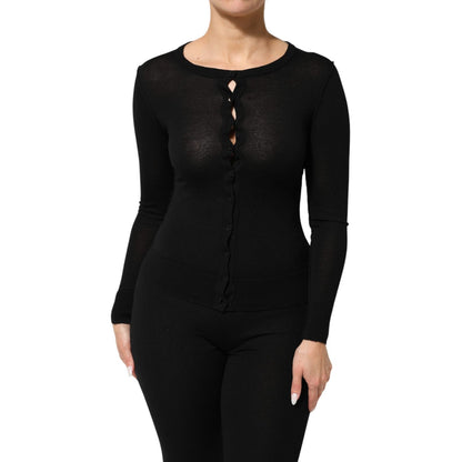Dolce & Gabbana Black Virgin Wool Buttoned Cardigan Sweater, elegant design with button-down front and ribbed cuffs for a structured finish.