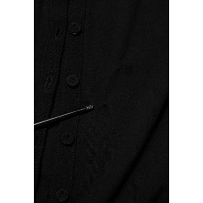 Detailed view of Dolce & Gabbana Black Virgin Wool Buttoned Cardigan Sweater showing buttons and texture