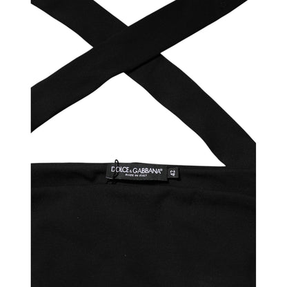 Dolce & Gabbana Black Viscose Halter Off Shoulder Cropped Top showing brand label and halter straps.