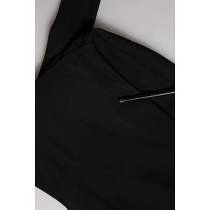 Close-up of Dolce & Gabbana Black Viscose Halter Off Shoulder Cropped Top with smooth black fabric and elegant design features.