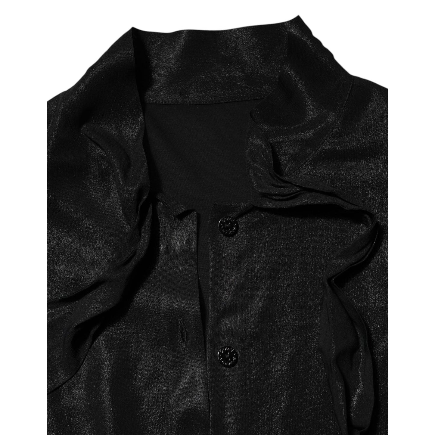 Dolce & Gabbana Black Viscose Long Sleeve Tie Neck Blouse Top with button front and elegant fabric texture.