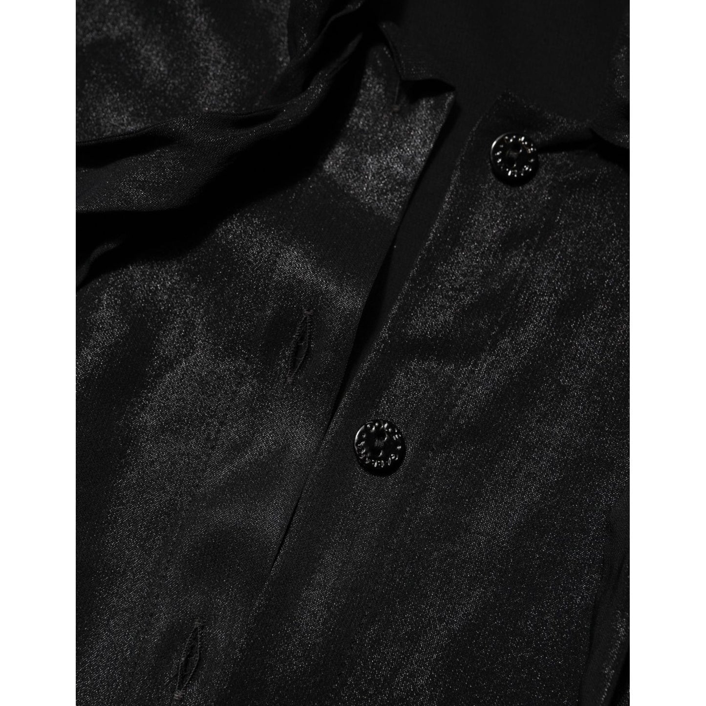 Dolce & Gabbana Black Viscose Long Sleeve Tie Neck Blouse Top with button front and chic silhouette