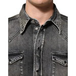 Dolce & Gabbana Black Washed Cotton Snap Long Sleeve Casual Shirt