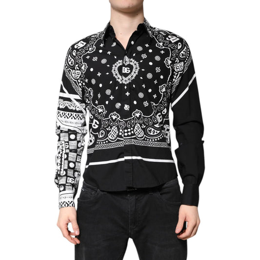Dolce & Gabbana Black White Bandana MARTINI Casual Shirt, slim fit, long sleeves, button-down, Italian craftsmanship
