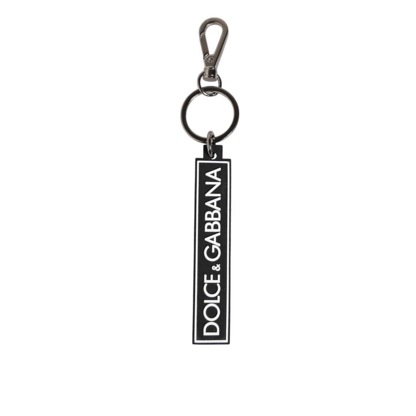 Dolce & Gabbana Black White DG Rubber Logo Silver Men's Holder Keyring with metal hardware and logo details, made in Italy