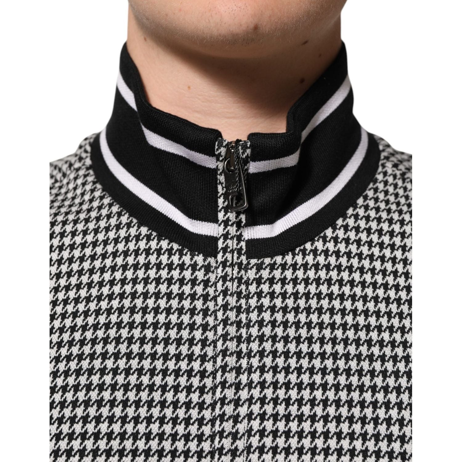 Dolce & Gabbana Black White Houndstooth Wool Crest Jacket Sweater