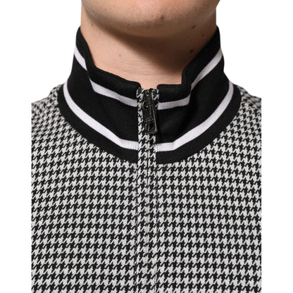 Dolce & Gabbana Black White Houndstooth Wool Crest Jacket Sweater