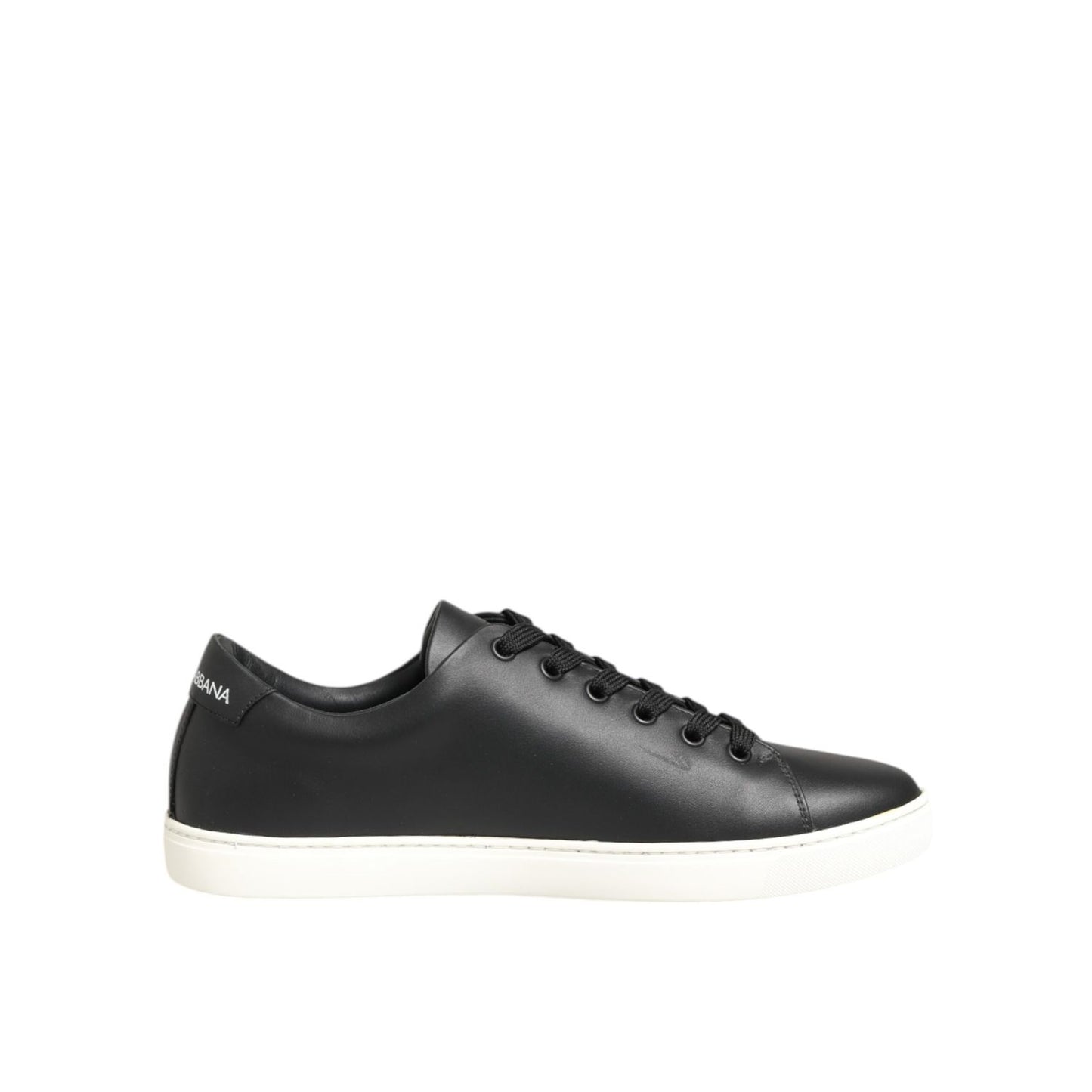 Dolce & Gabbana Black White Leather Crystal Heart Sneakers Shoes with red crystal heart patch on sleek black leather