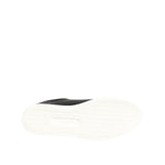 Sole view of Dolce & Gabbana Black White Leather Crystal Heart Sneakers Shoes in black leather with white rubber base.