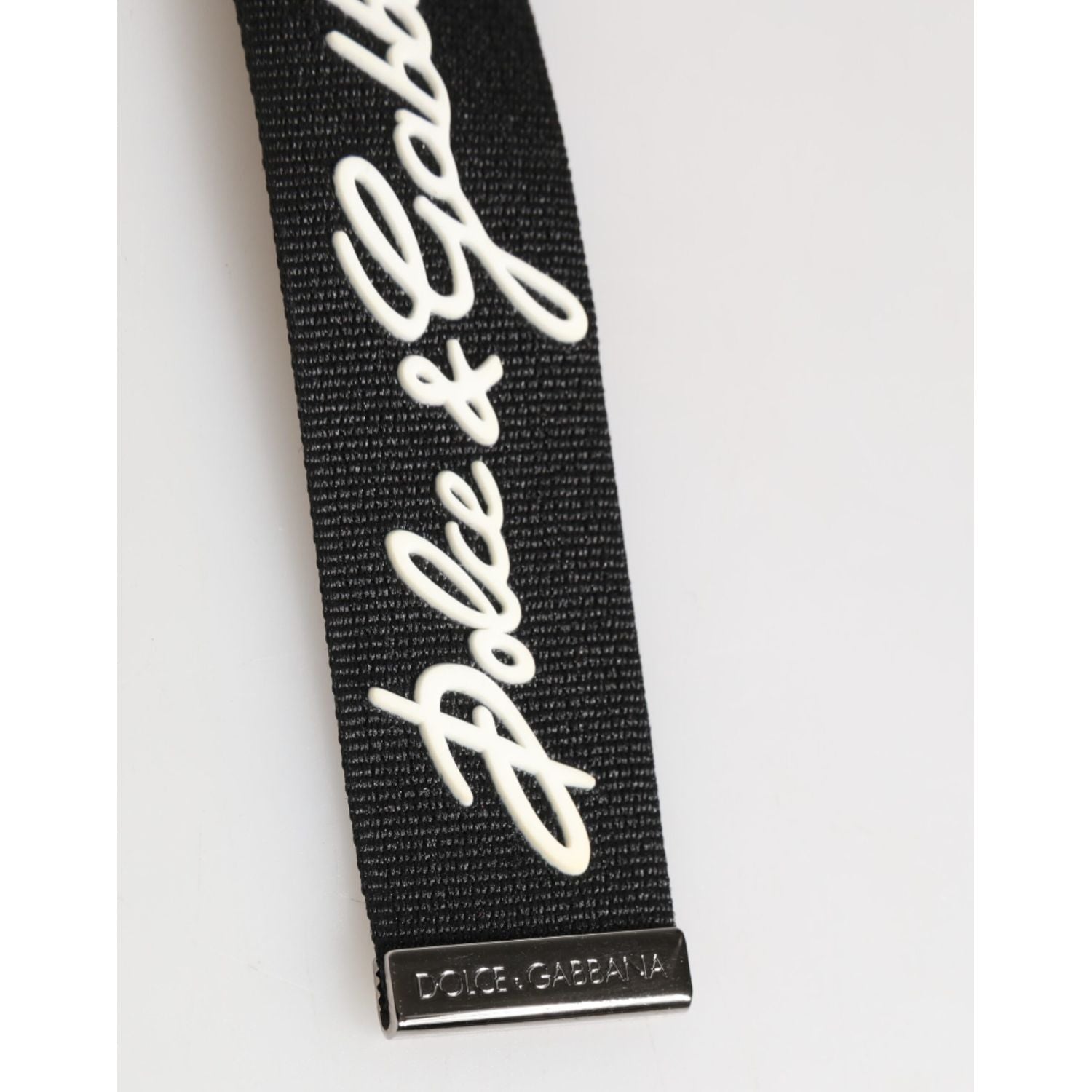 Dolce & Gabbana Black White Polyester DG Logo Silver Men Keychain Keyring