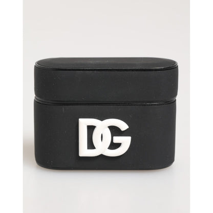 Dolce & Gabbana Black White Rubber Embossed Logo Accessory Airpods Case