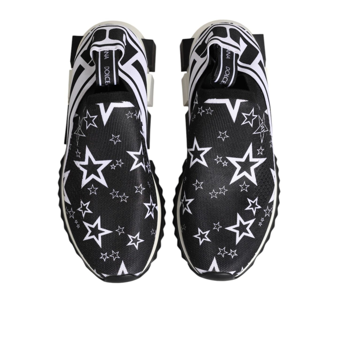 Dolce & Gabbana Black White Sorrento Low Top Sneakers Shoes with star pattern, high craftsmanship, made in Italy.