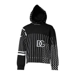 Dolce & Gabbana Black White Stripe Hooded Sweatshirt Sweater with logo details, made in Italy, featuring regular fit and cotton nylon blend.