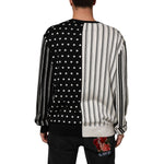 Dolce & Gabbana Black White Stripe Polka V-Neck Pullover Sweater, back view showing distinct patterns and elegant design