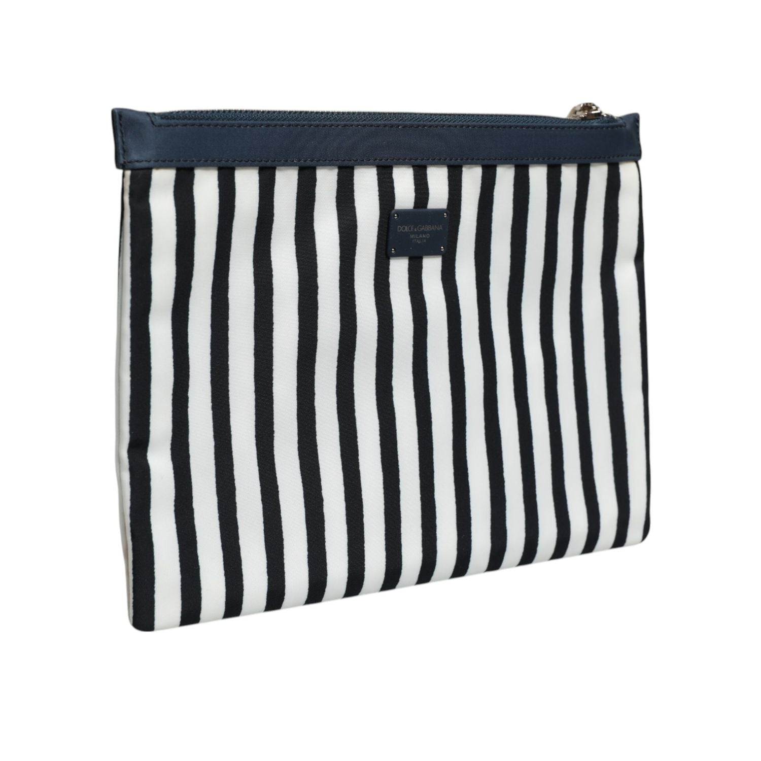 Dolce & Gabbana Black White Striped Logo Plaque Clutch Borse Pouch Bag