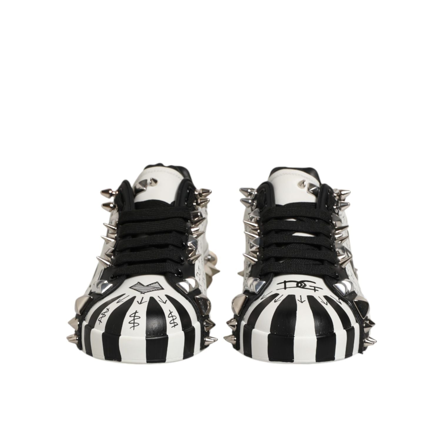 Dolce & Gabbana Black White Studded Low Top Sneakers Shoes