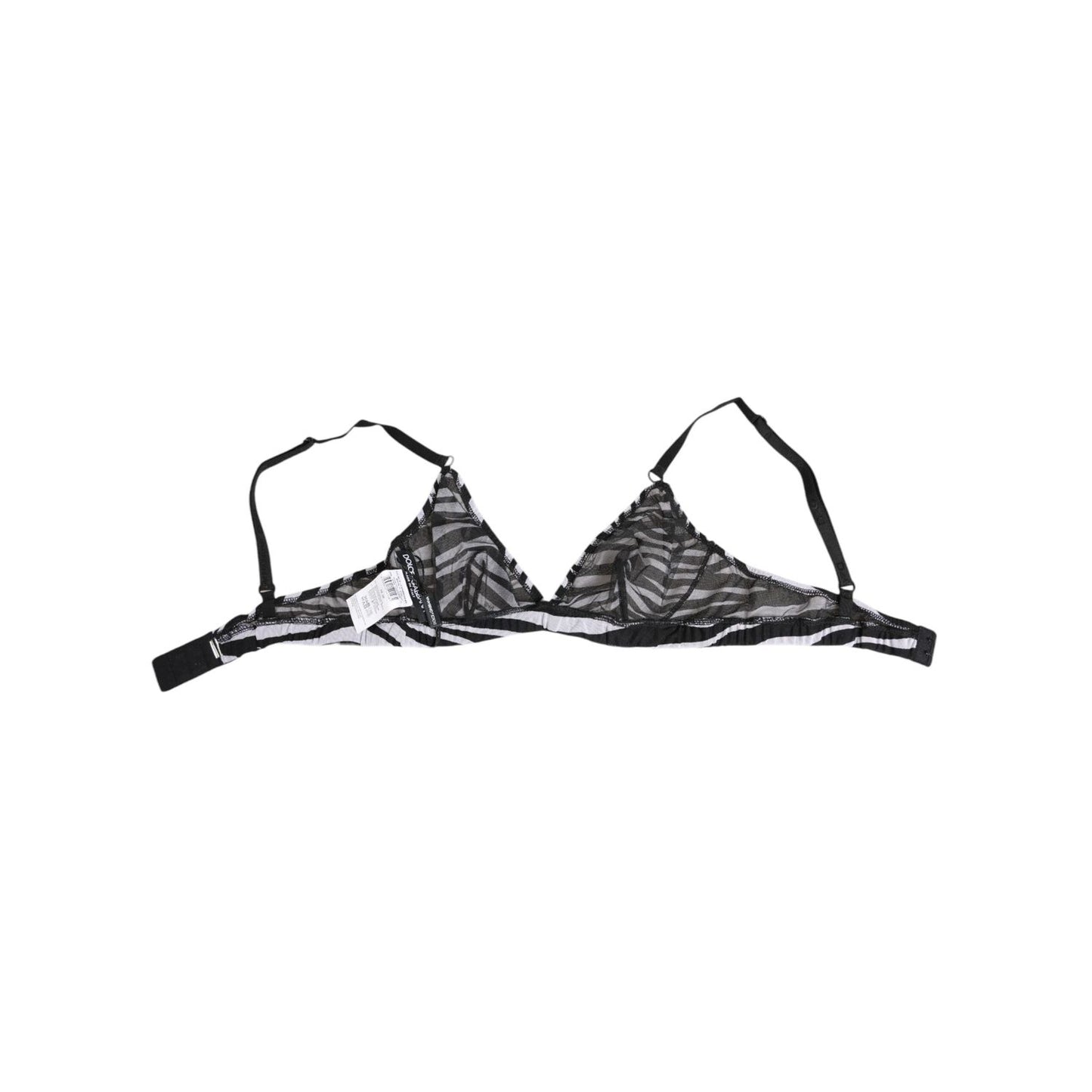 Dolce & Gabbana Black White Zebra Print Sheer Mesh Bralette Underwear with adjustable straps and hook closure.